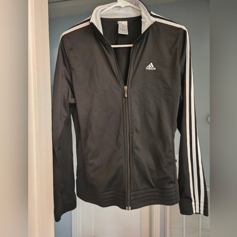 Adidas Black and White Athletic Zip Up Jacket